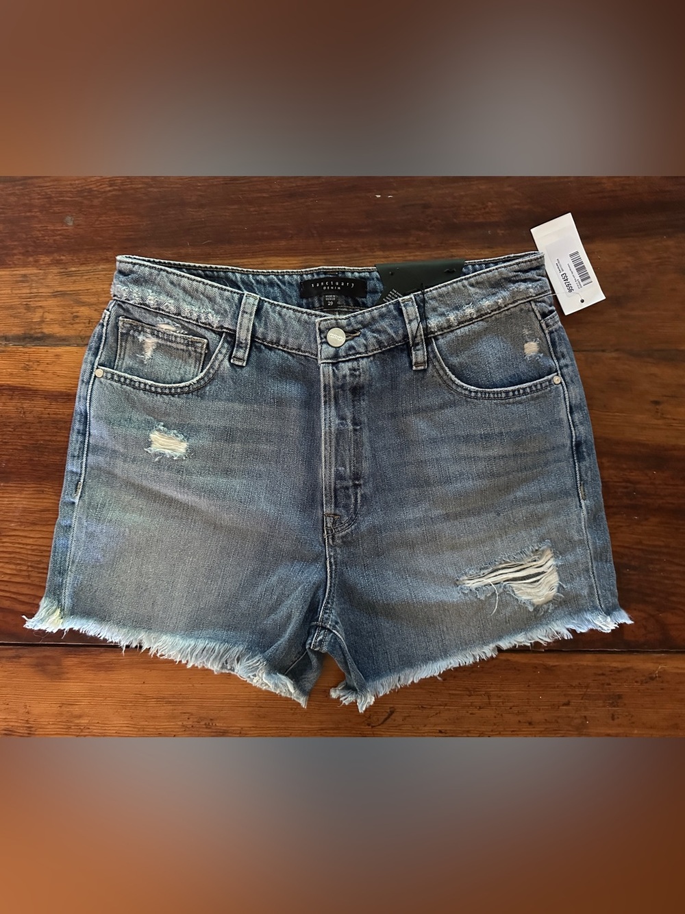 Sanctuary NWT 29 High-Rise Distressed Denim Shorts in Light Blue - Women's